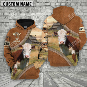 Uni Farm Hereford Cattle Light Brown - Personalized Hoodie