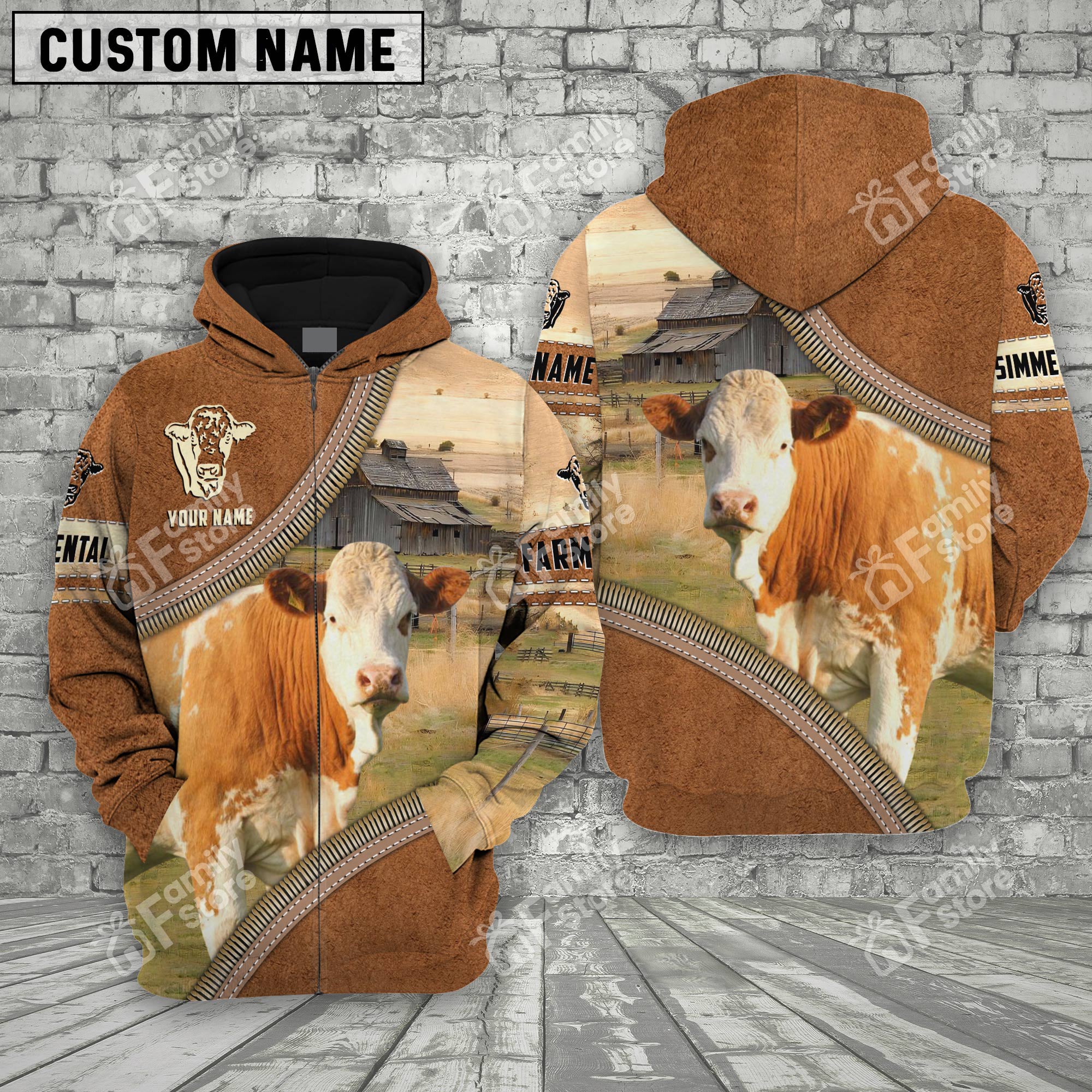 Uni Farm Simmental Cattle Light Brown - Personalized Hoodie