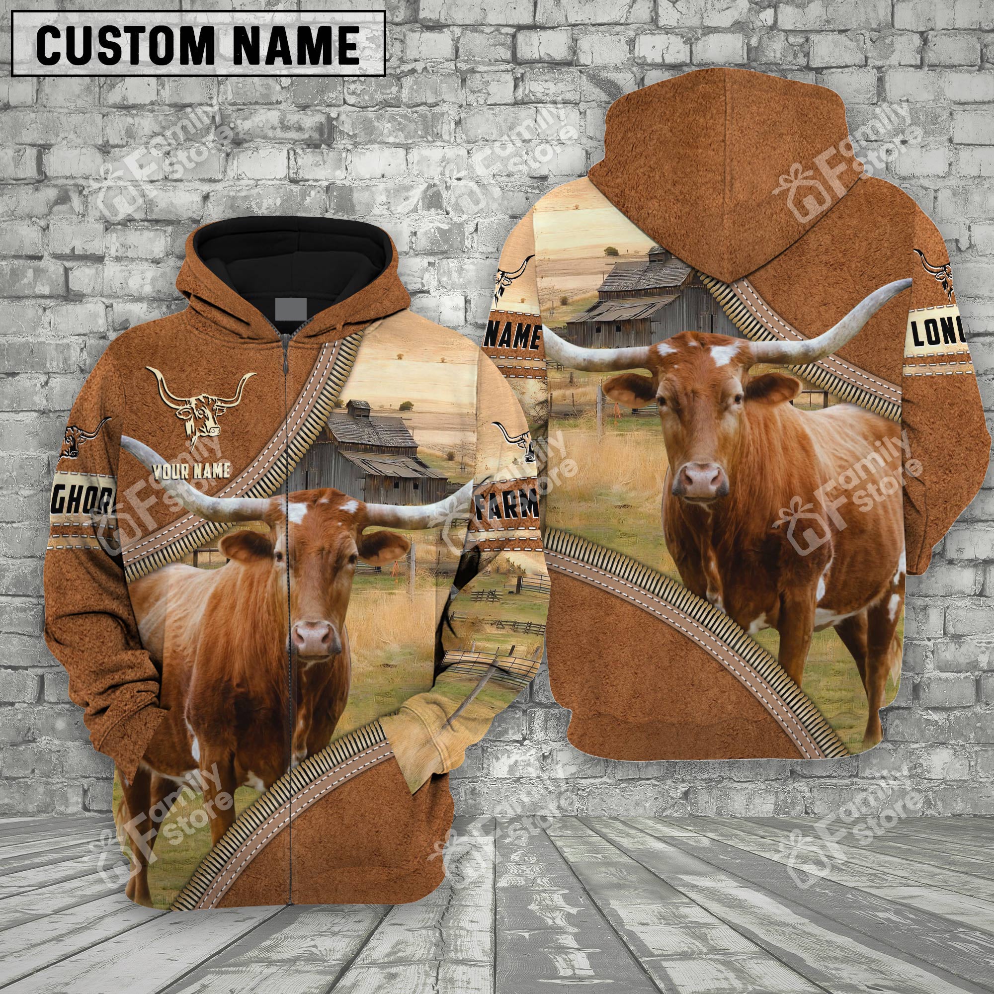 Uni Farm Texas Longhorn Cattle Light Brown - Personalized Hoodie