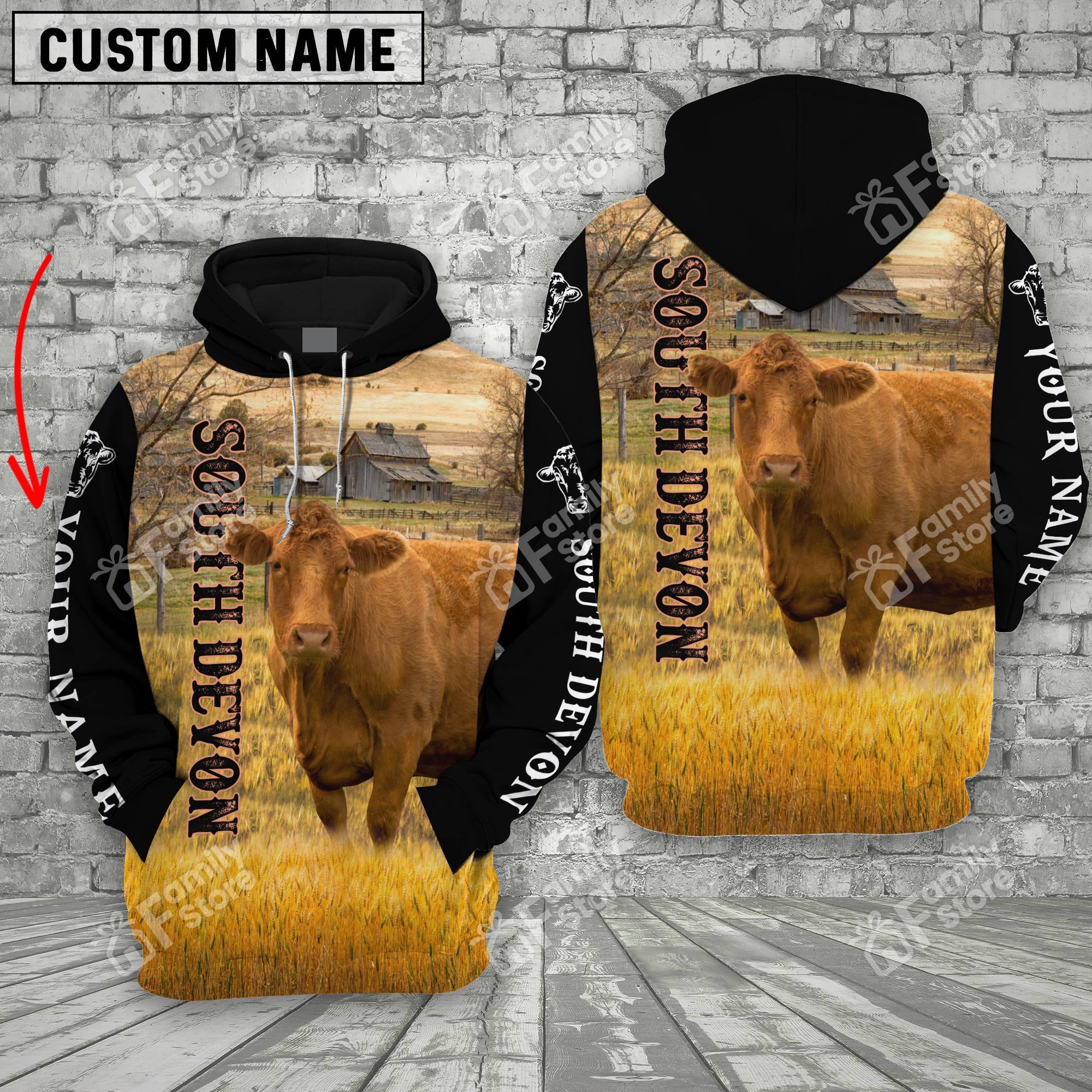 Uni South Devon Cattle On The Farm 3D - Personalized Hoodie