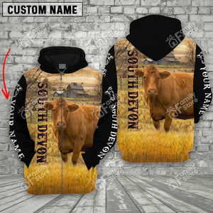 Uni South Devon Cattle On The Farm 3D - Personalized Hoodie