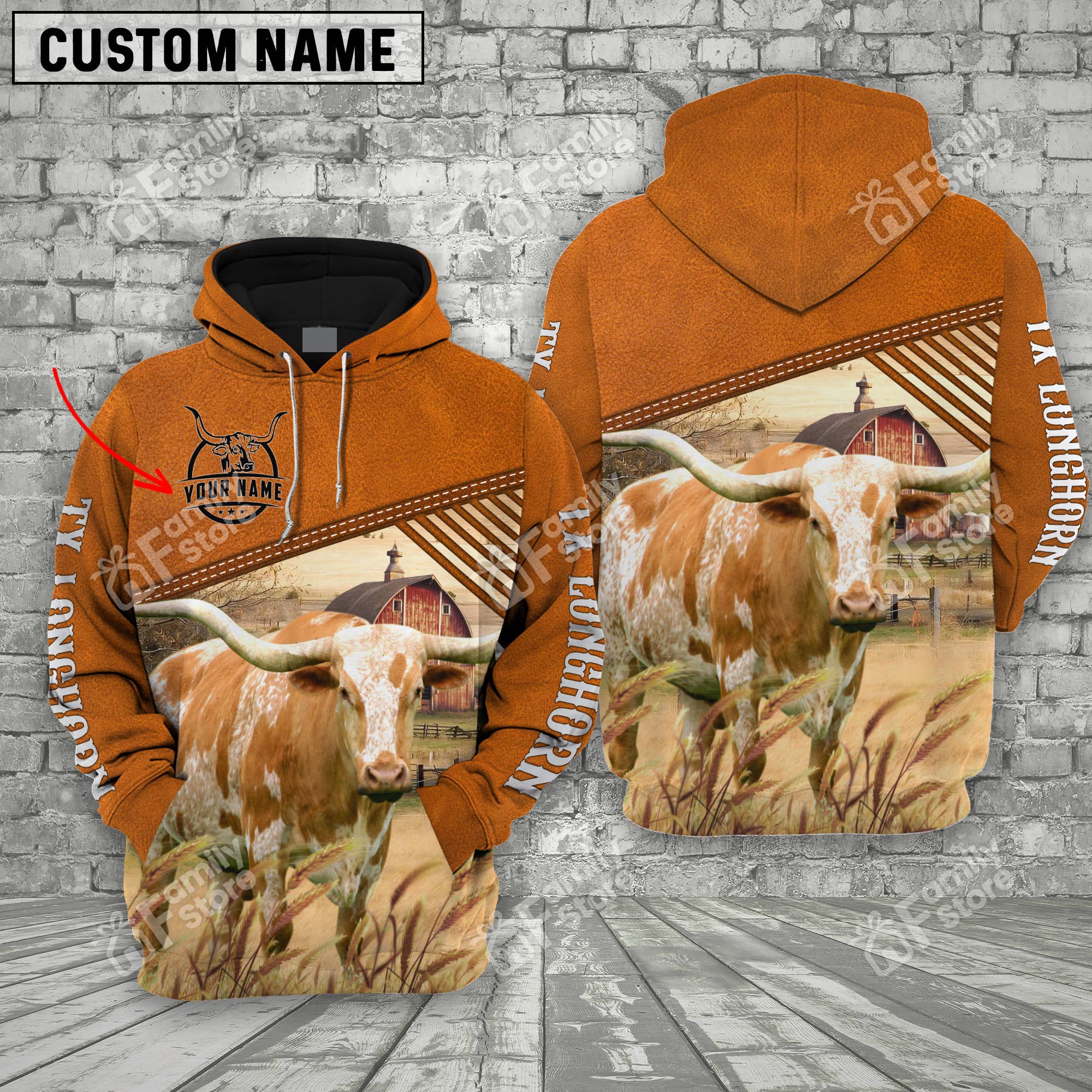 Uni Texas Longhorn Barn Farm 3D - Personalized Hoodie