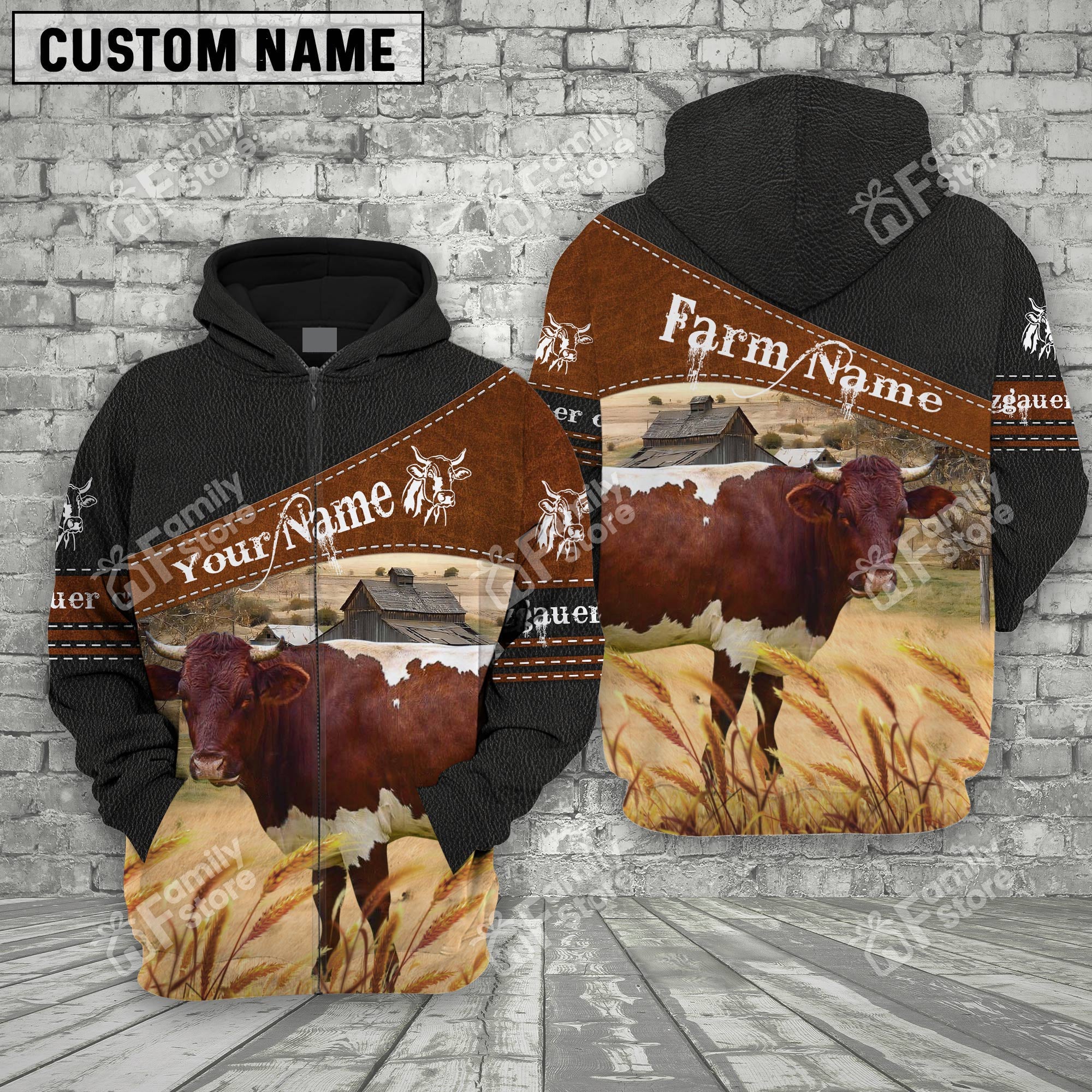  Uni Pinzgauer Cattle On Farm Printed 3D Black - Personalized Hoodie