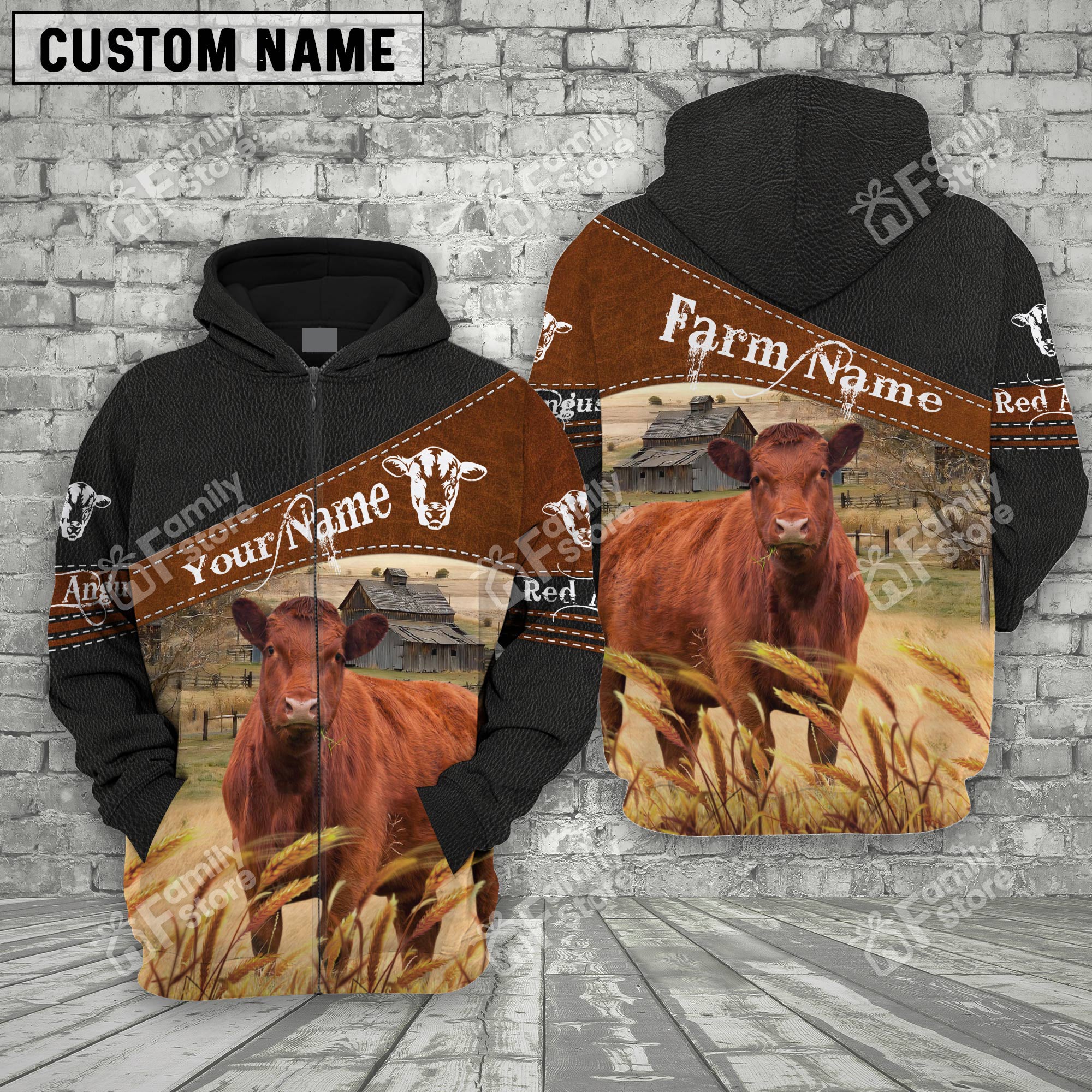 Uni Red Angus On Farms Printed 3D Black - Personalized Hoodie