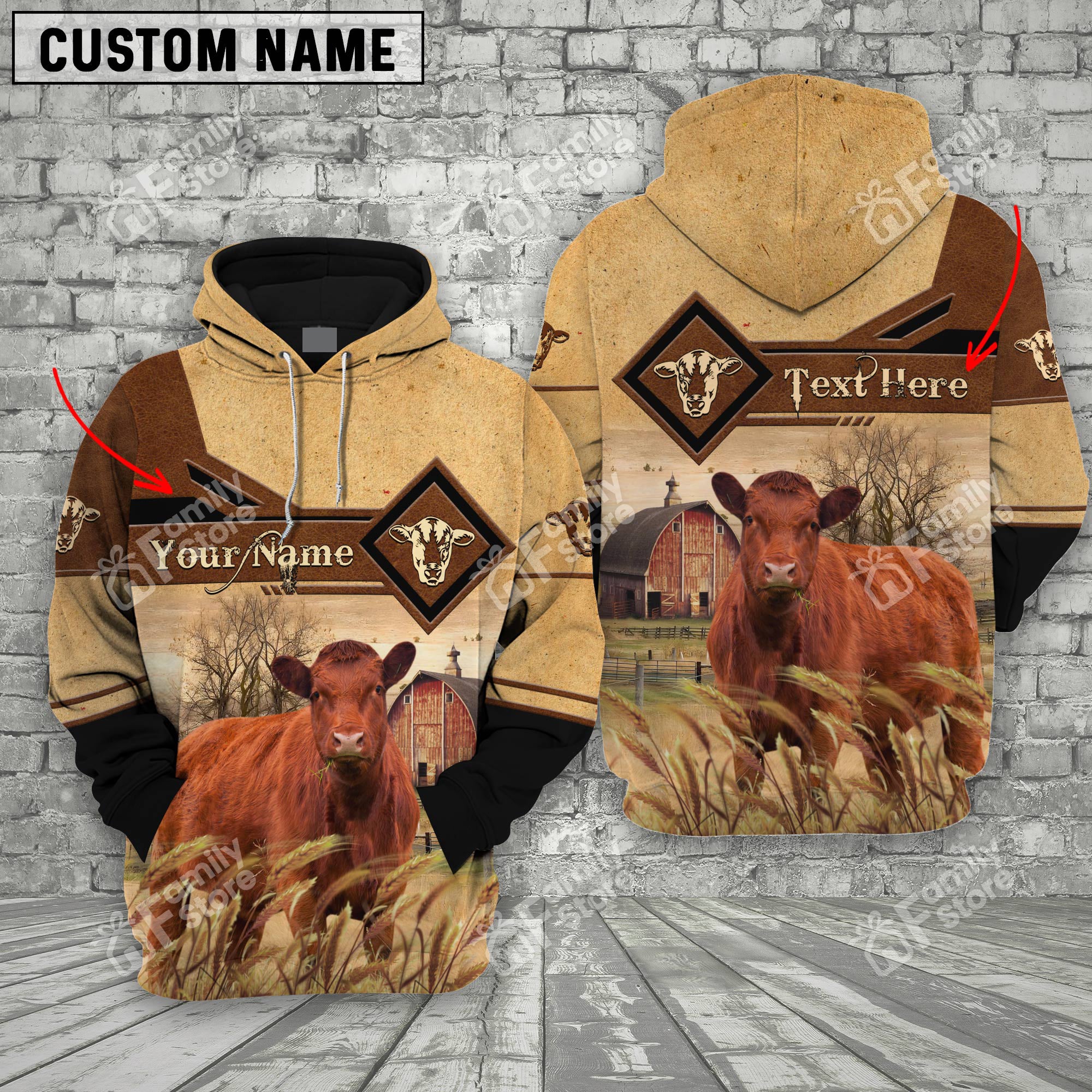 Uni Red Angus On Farms Printed 3D - Personalized Hoodie