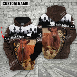 Uni Red Angus On Farms Printed 3D Wooden Forest - Personalized Hoodie