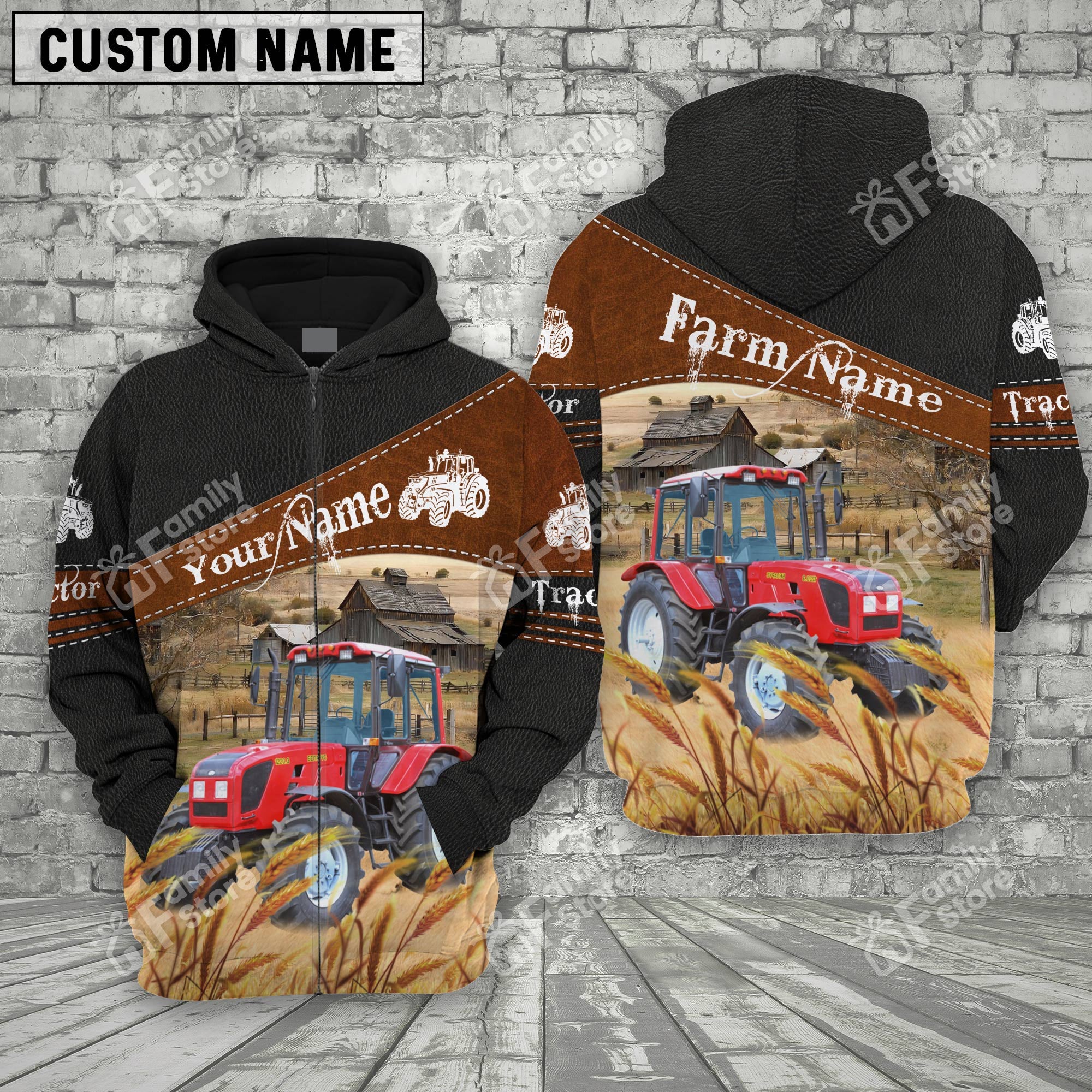 Uni Red Tractor On Farms Printed 3D Black - Personalized Hoodie