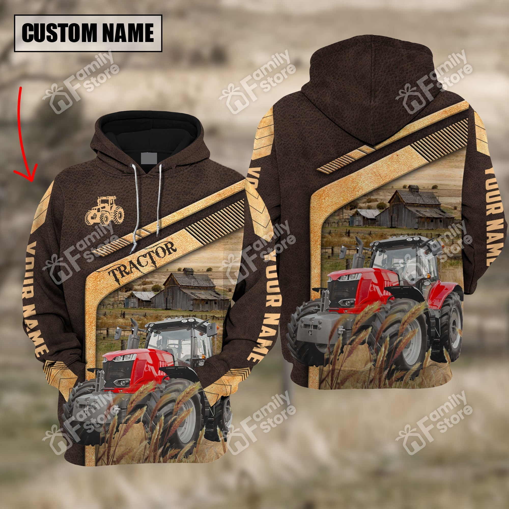 Uni Red Tractor On The Meadow - Personalized Hoodie