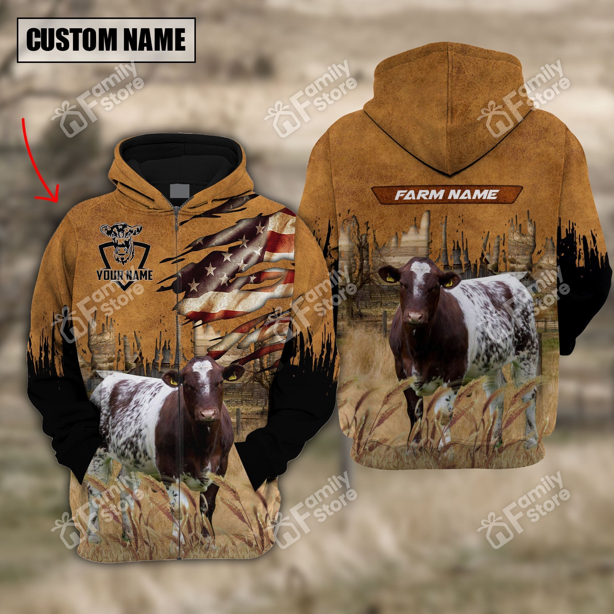 Uni Shorthorn US FLAG Pattern - Personalized Hoodie