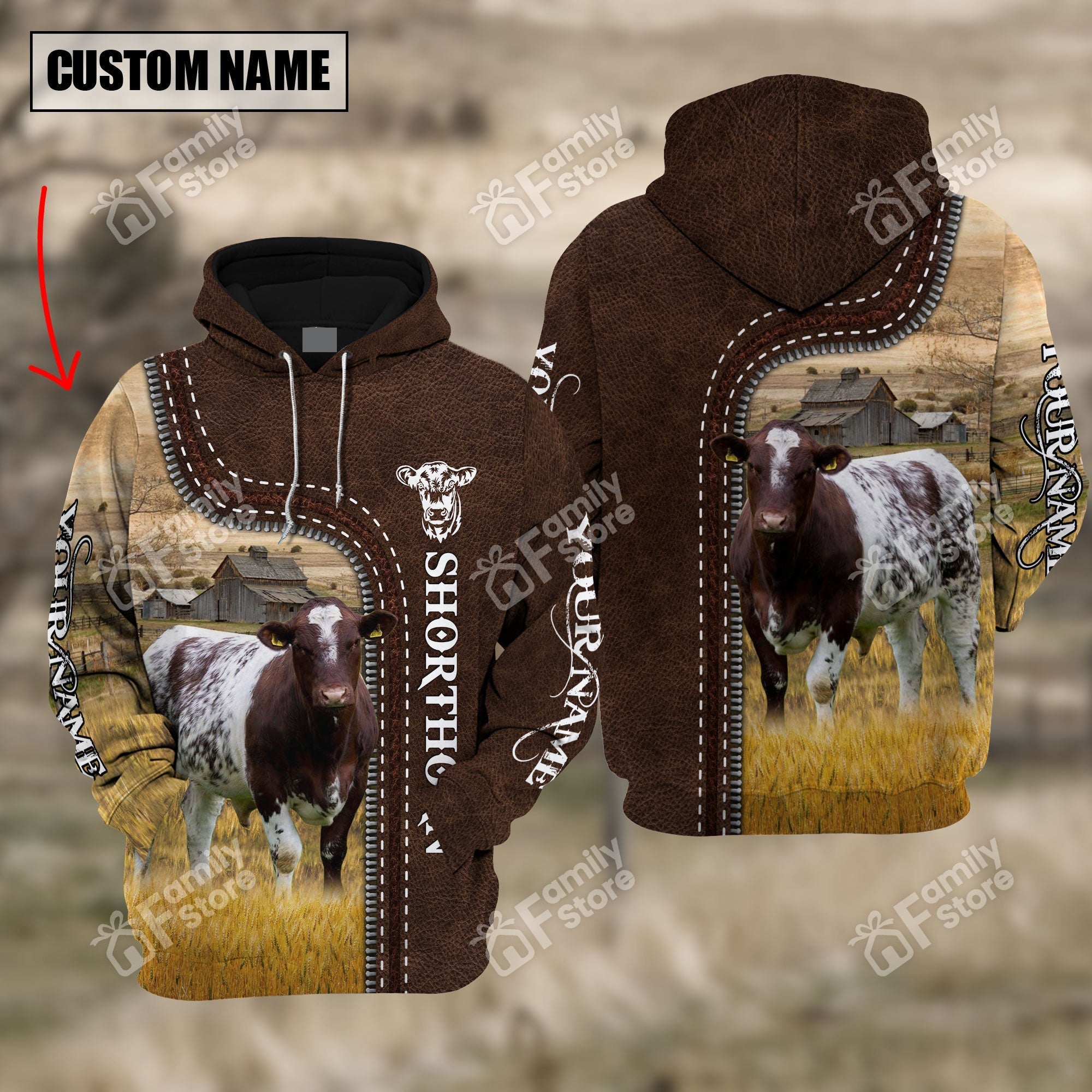 Uni Shorthorn Farming Leather Pattern 3D - Personalized Hoodie