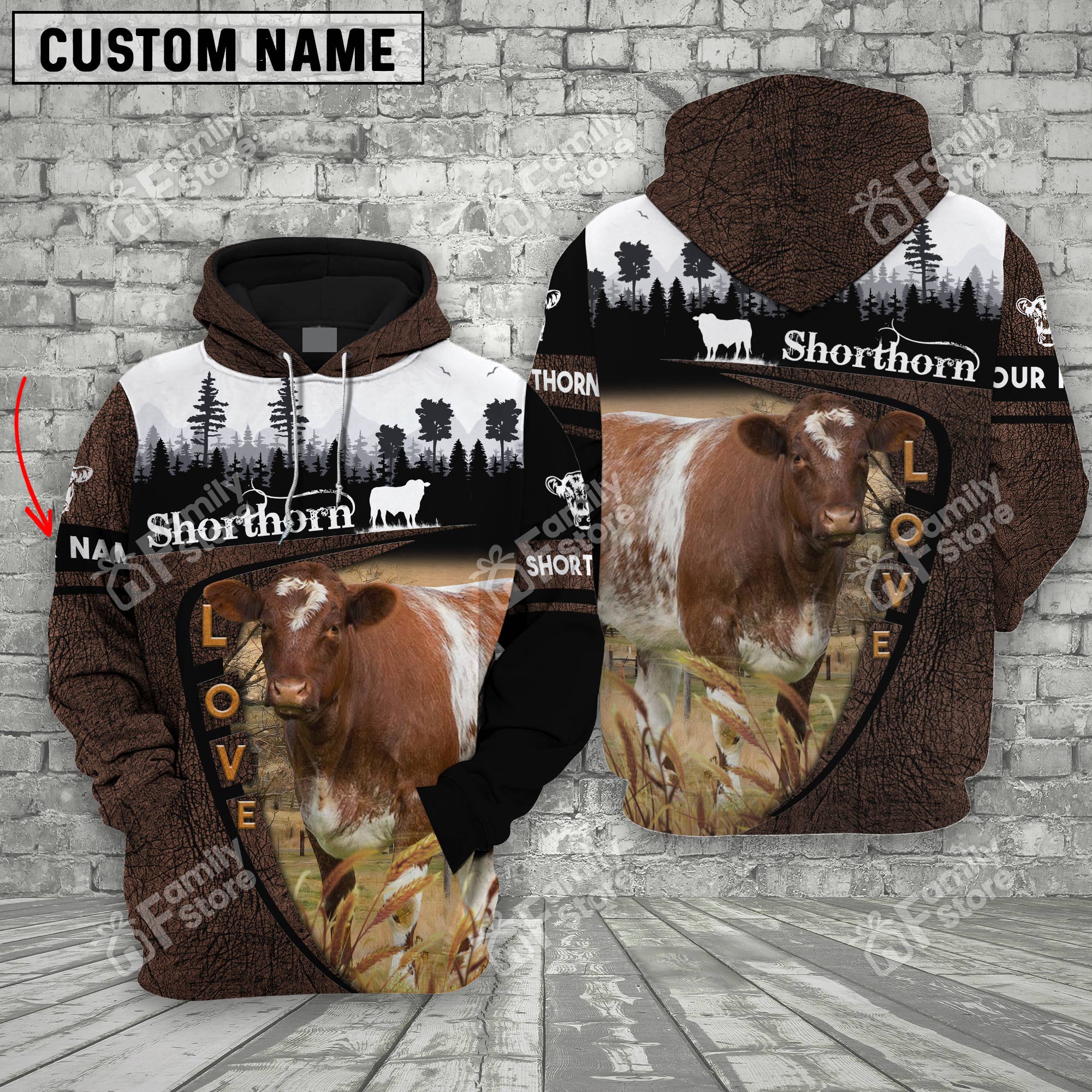 Uni Shorthorn On Farms Printed 3D Wooden Forest - Personalized Hoodie