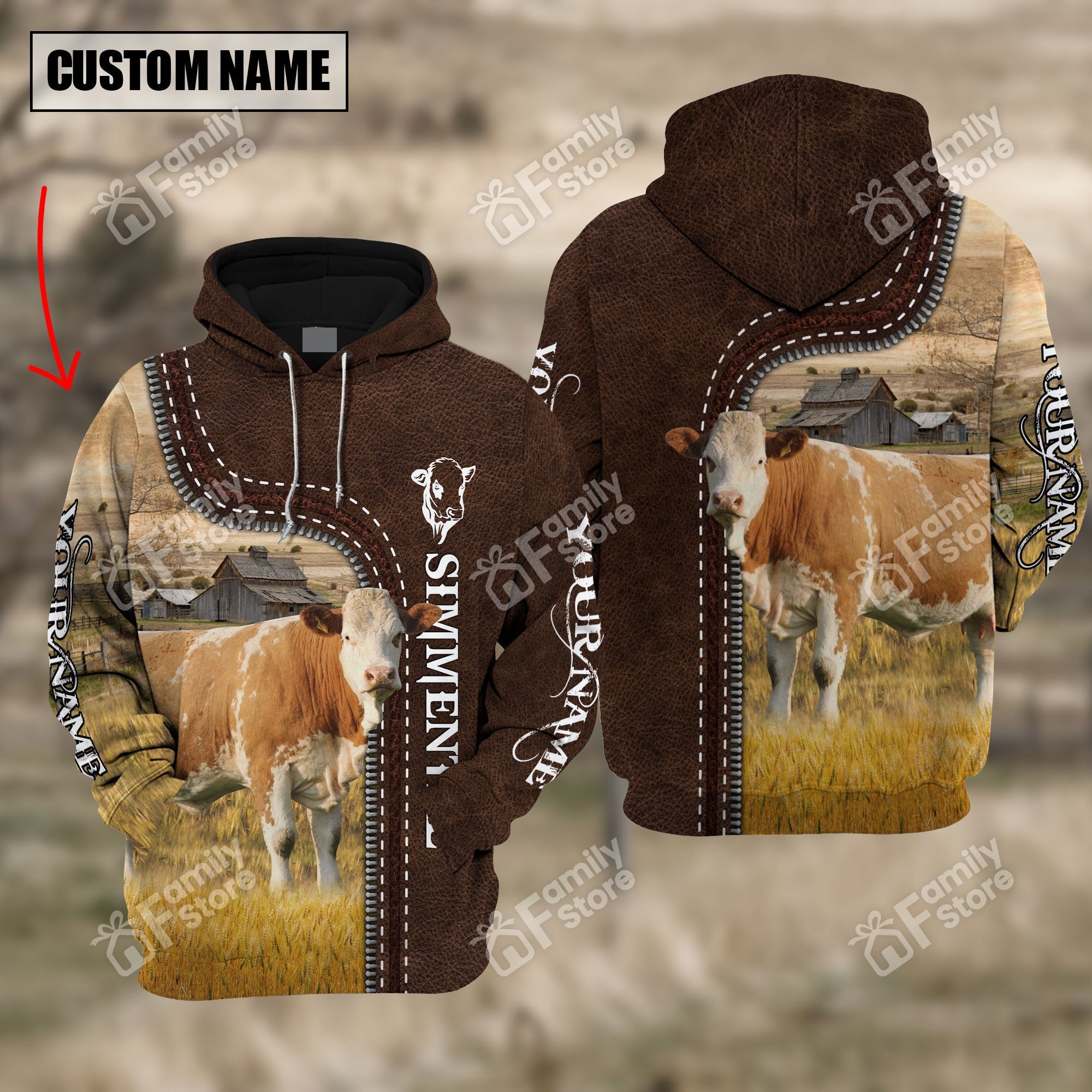 Uni Simmental Farming Leather Pattern 3D - Personalized Hoodie