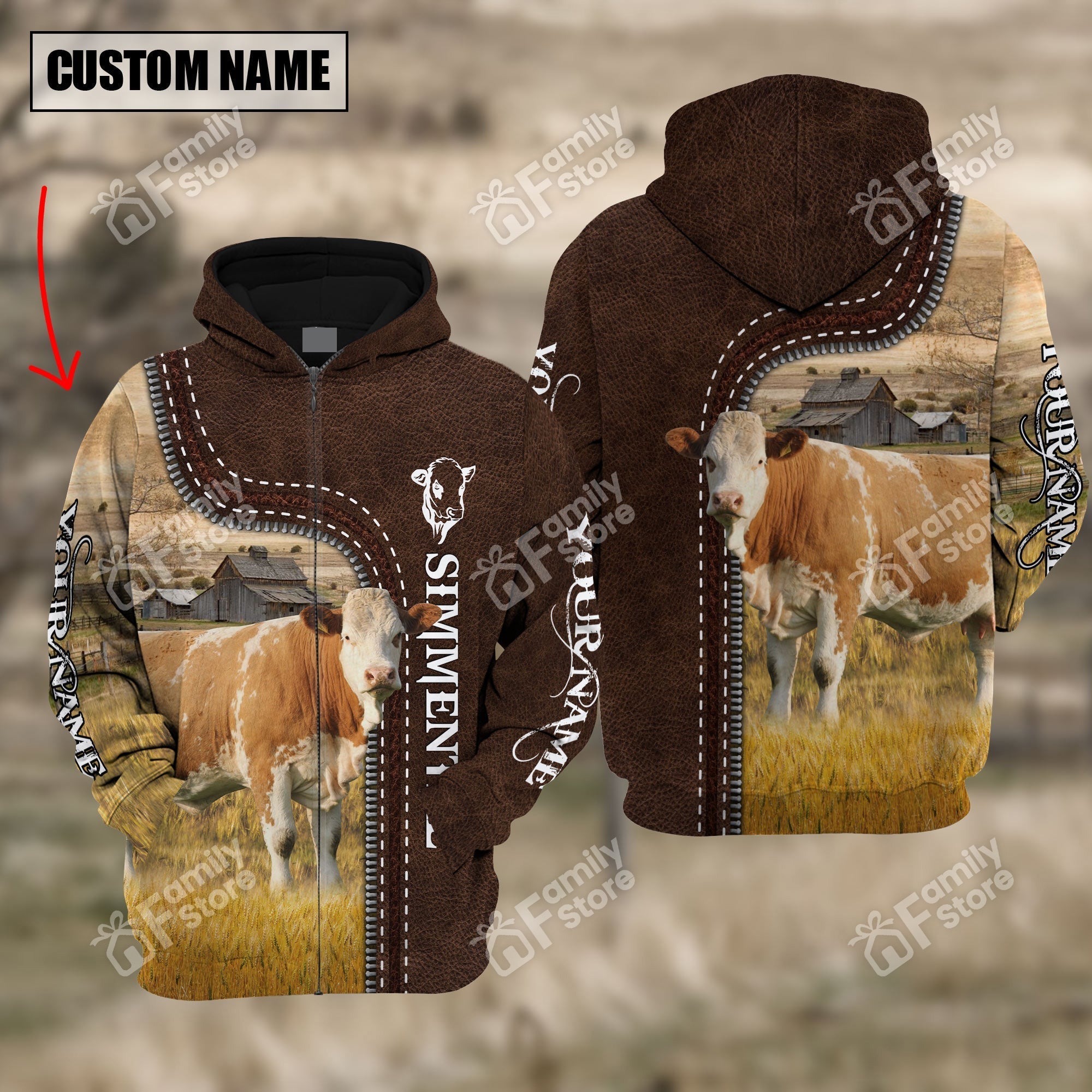 Uni Simmental Farming Leather Pattern 3D - Personalized Hoodie