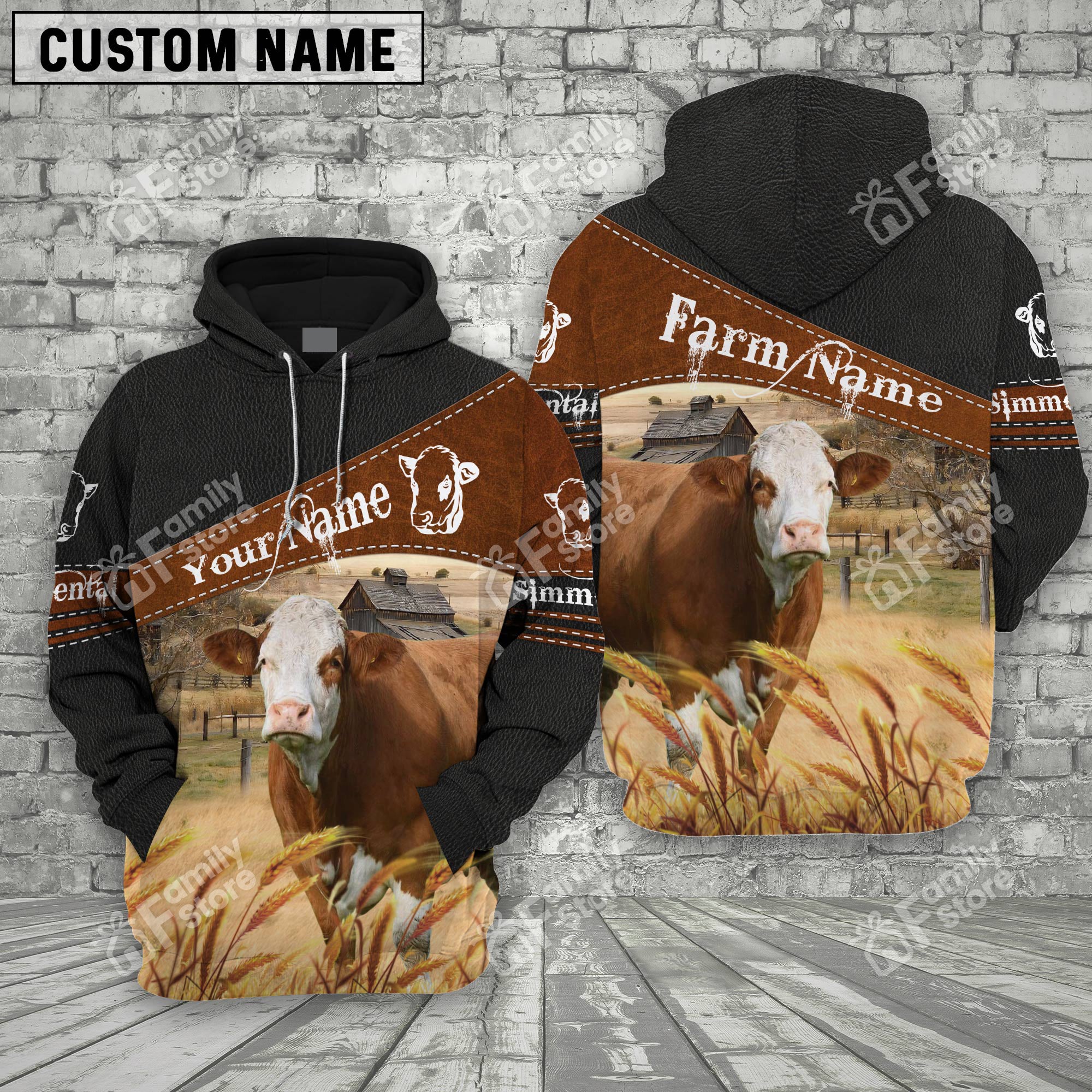 Uni Simmental On Farms Printed 3D Black - Personalized Hoodie