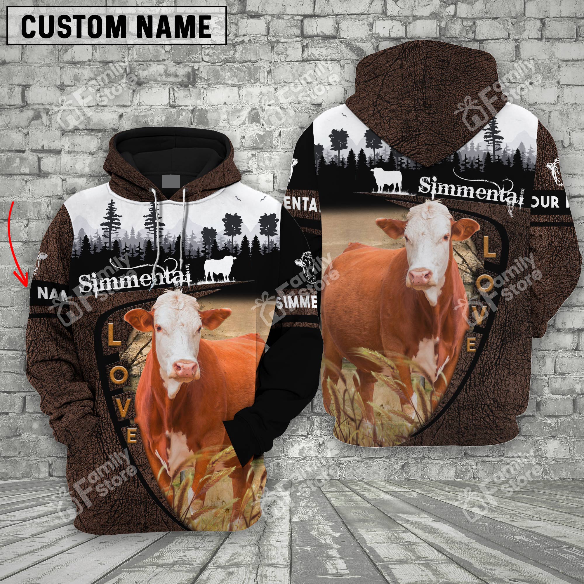 Uni Simmental On Farms Printed 3D Wooden Forest - Personalized Hoodie