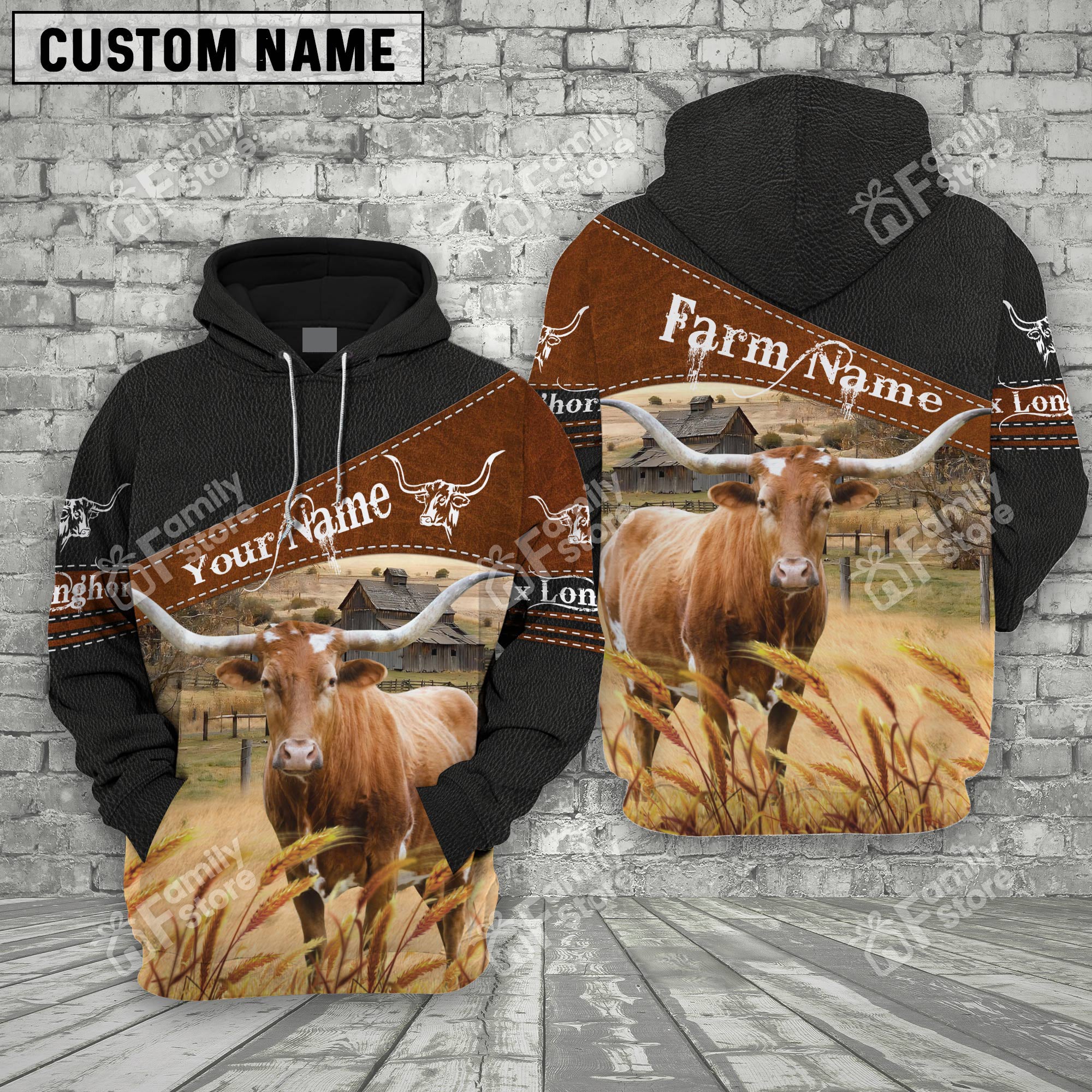 Uni Texas Longhorn On Farms Printed 3D Black - Personalized Hoodie