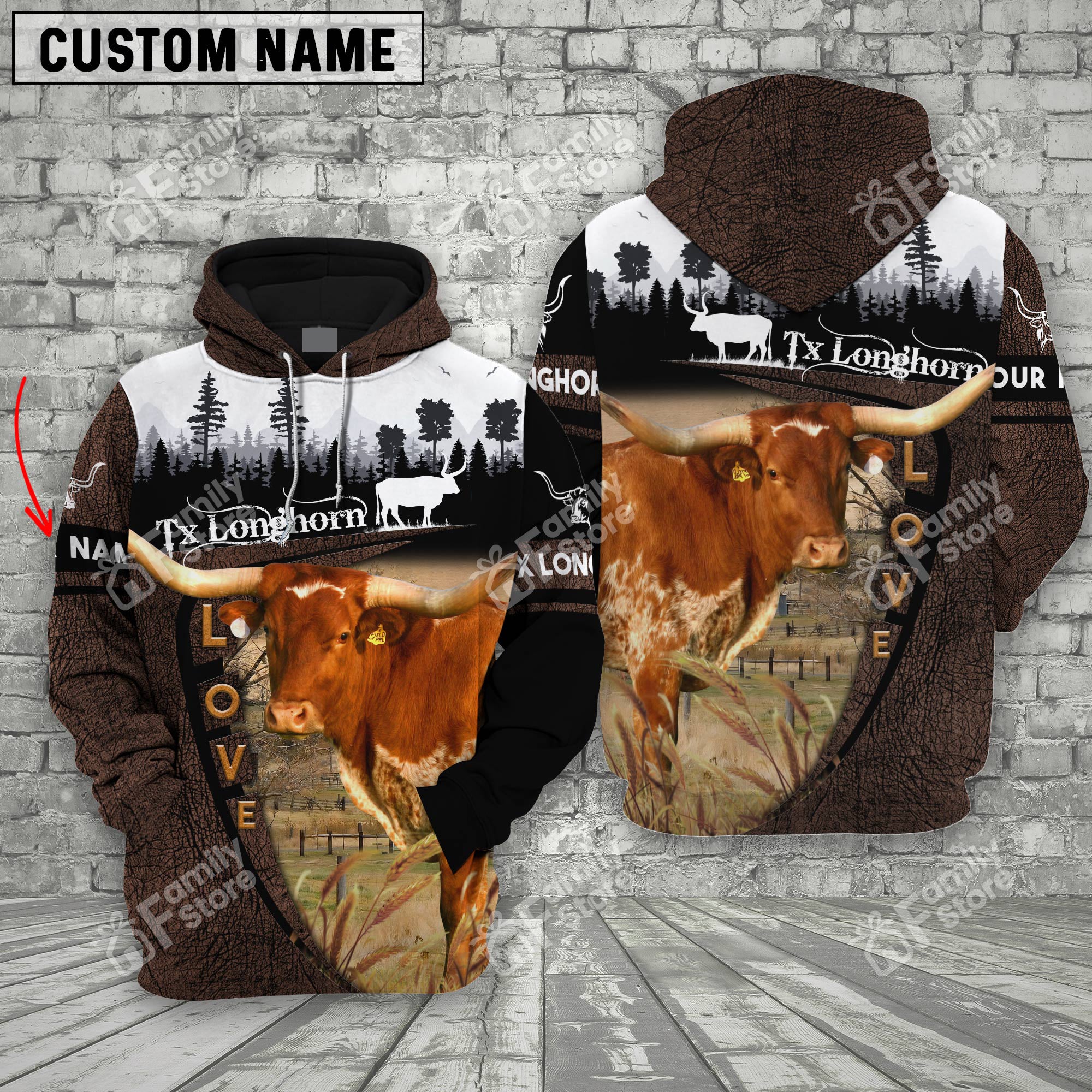 Uni Texas Longhorn On Farms Printed 3D Wooden Forest - Personalized Hoodie