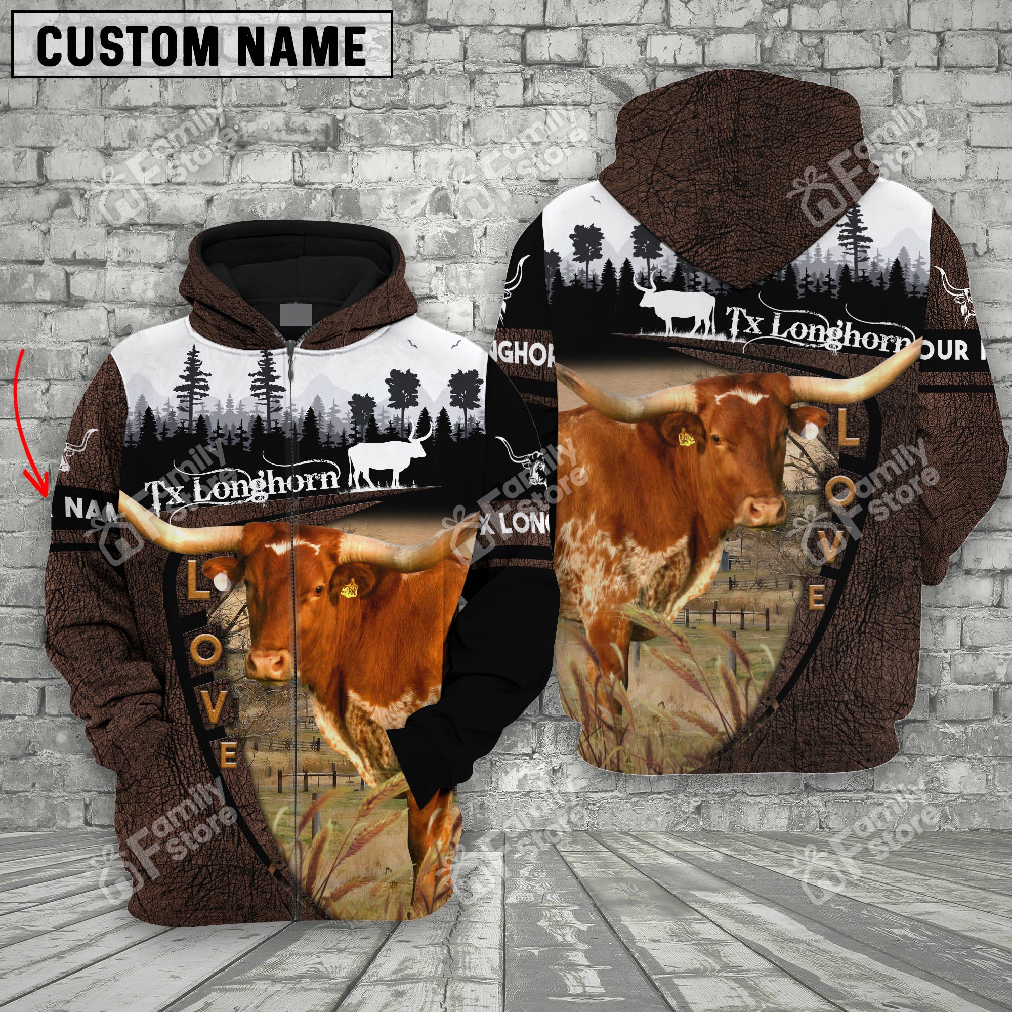 Uni Texas Longhorn On Farms Printed 3D Wooden Forest - Personalized Hoodie