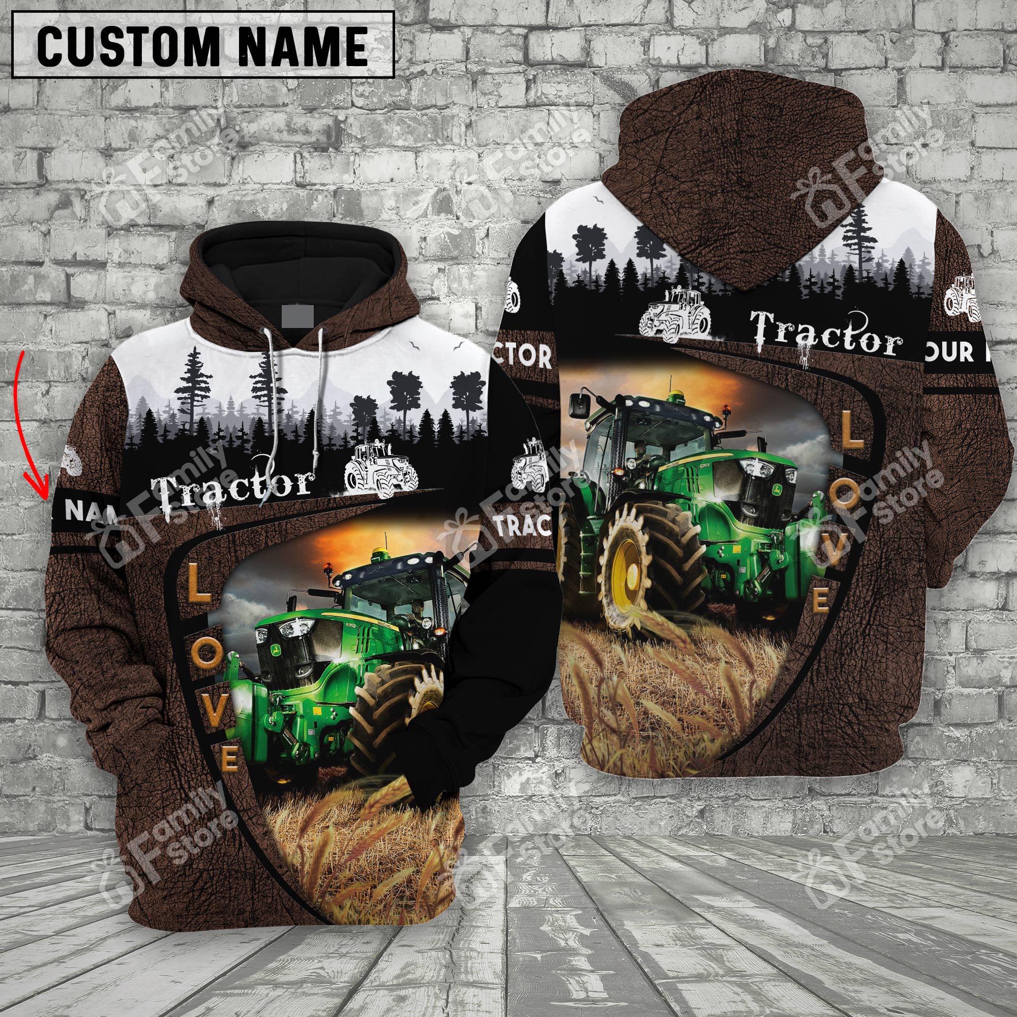 Uni Tractor On Farms Printed 3D Wooden Forest - Personalized Hoodie