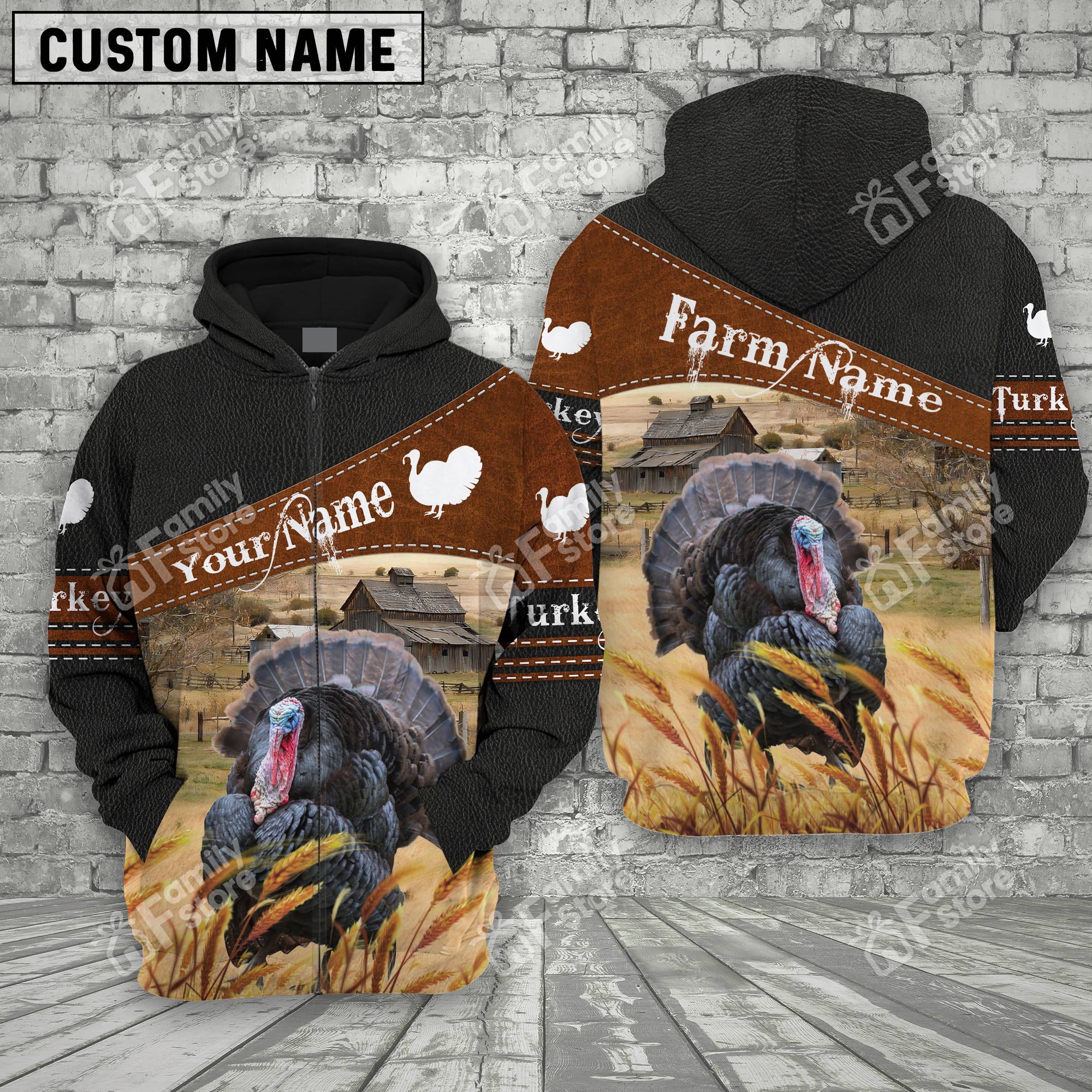 Uni Turkey On Farm Printed 3D Black - Personalized Hoodie