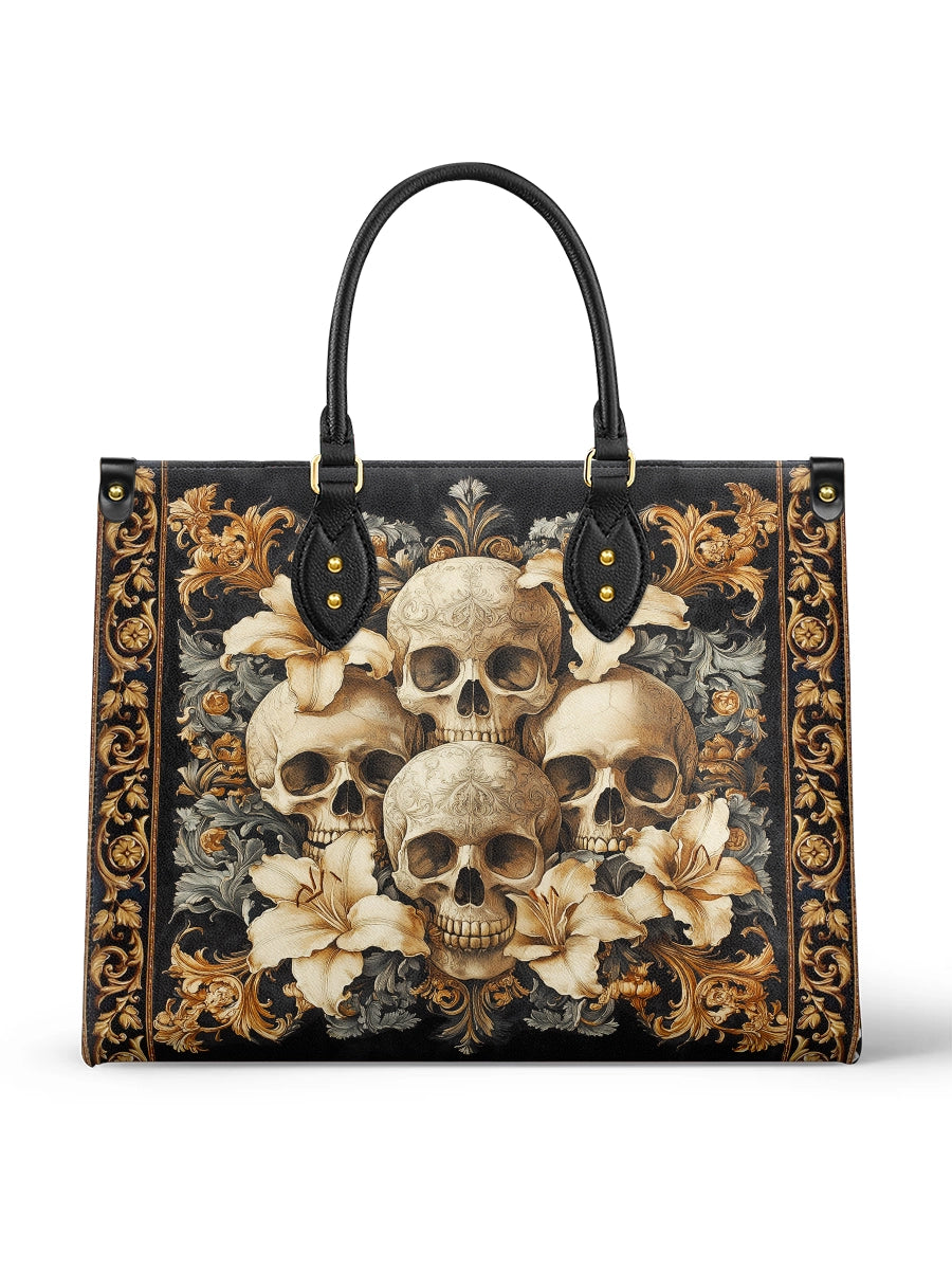 VanitasSkullFloralVintageGothic PersonalizedLeatherHandbag_1