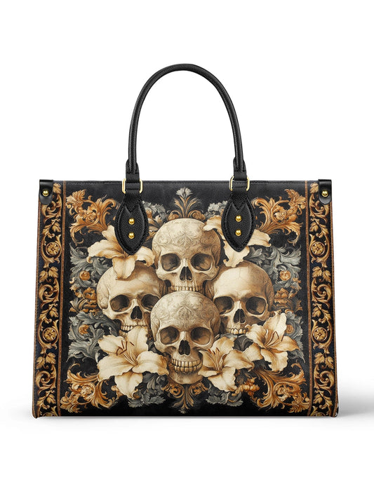 VanitasSkullFloralVintageGothic PersonalizedLeatherHandbag_1