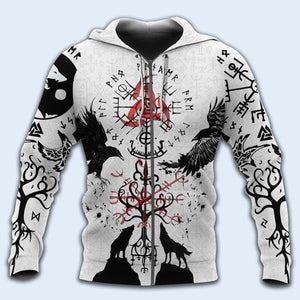 Viking Vegvisir Hugin And Munin With Fenrir Yggdrasil - Hoodie