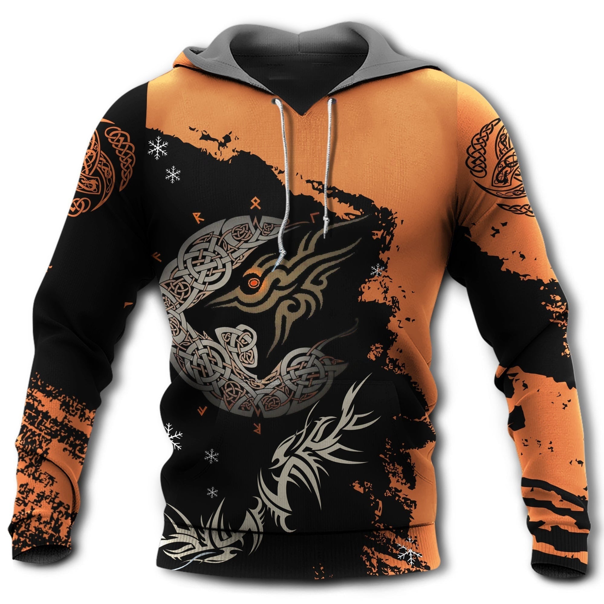 Viking Wolf With An Orange Black - Hoodie