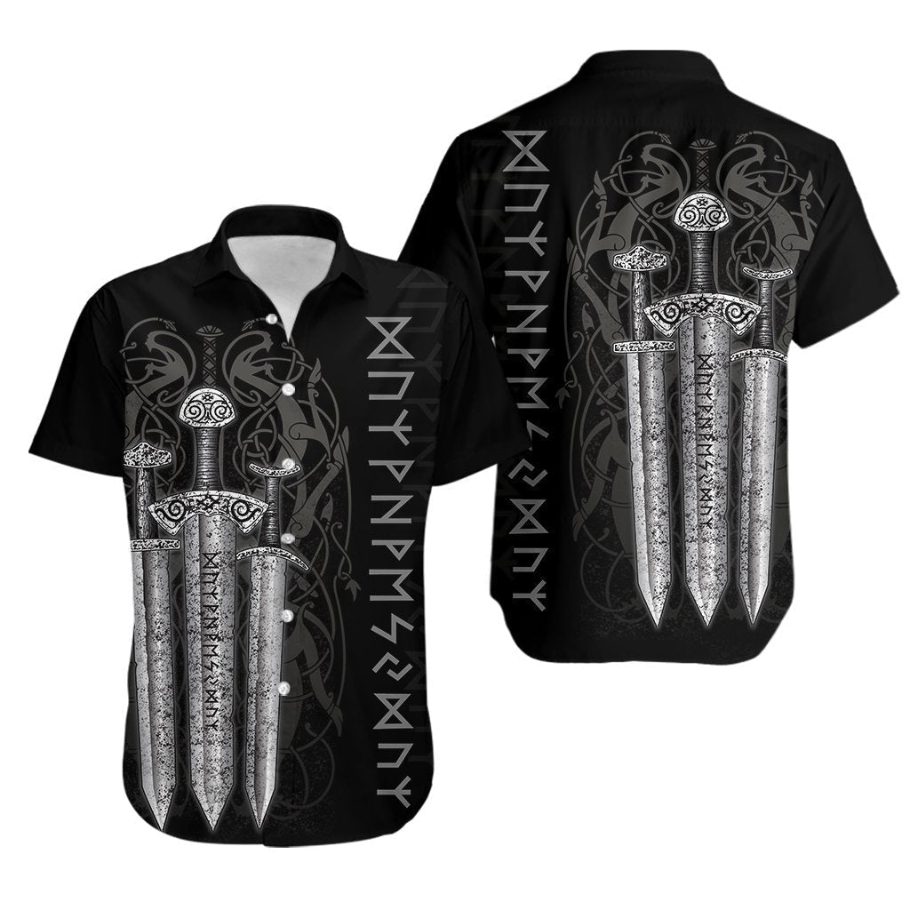 White Viking Sword Black Aloha - Hawaiian Shirts