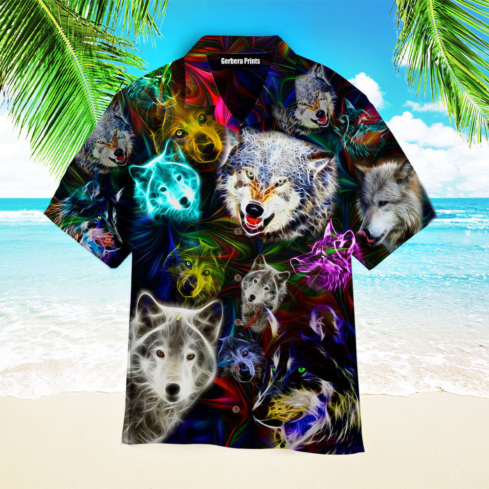 Wild Wolf Neon Black Aloha - Hawaiian Shirts