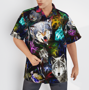 Wild Wolf Neon Black Aloha - Hawaiian Shirts