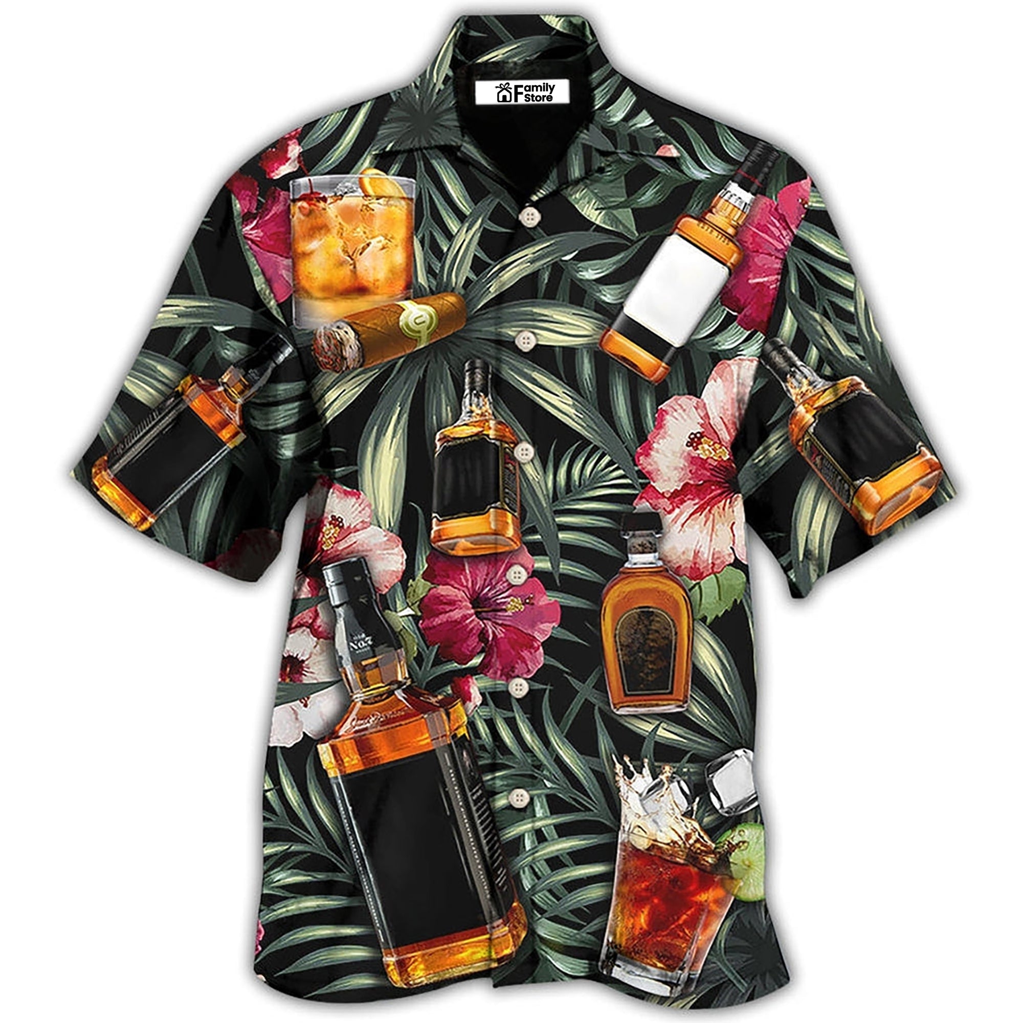 Wine Bourbon Tropical Leaf - Gift For Wine Lover - Hawaiian Shirt