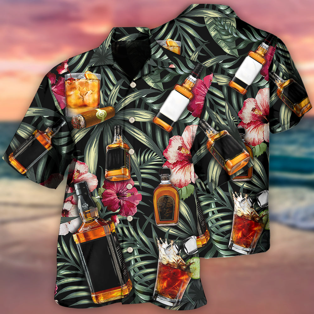 Wine Bourbon Tropical Leaf - Gift For Wine Lover - Hawaiian Shirt