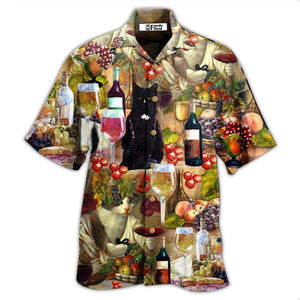 Drinking Wine Feeling Fine Cats - Hawaiian Shirt