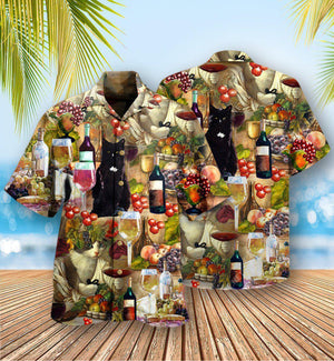 Drinking Wine Feeling Fine Cats - Hawaiian Shirt