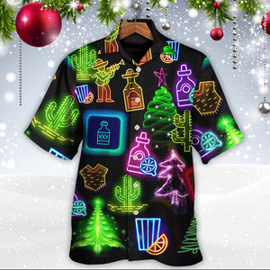 Wine Tequila Christmas Neon Art Drinking - Hawaiian Shirt