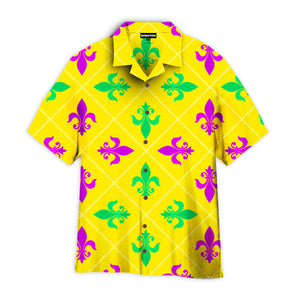 Yellow Symmetry Fleur De Lis Mardi Gras - Hawaiian Shirt