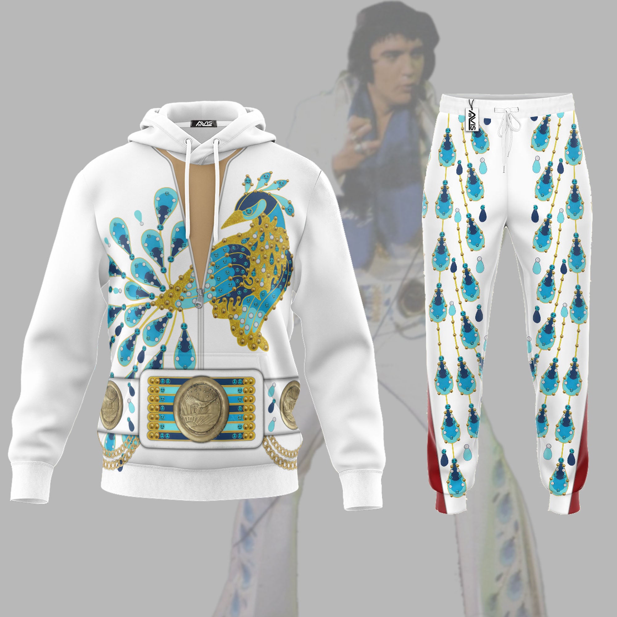 Elvis Presley Peacock Outfit Costume - Fandom Hoodie Sweatshirt Sweatpants ELHS05