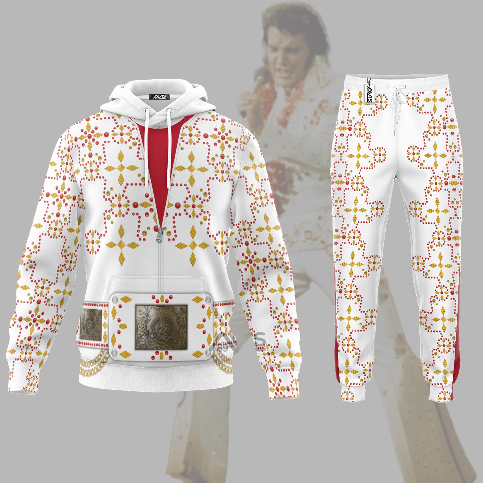 Avis89 Elvis White Conquistador Costume - Fandom Hoodie Sweatshirt Sweatpants ELHS35