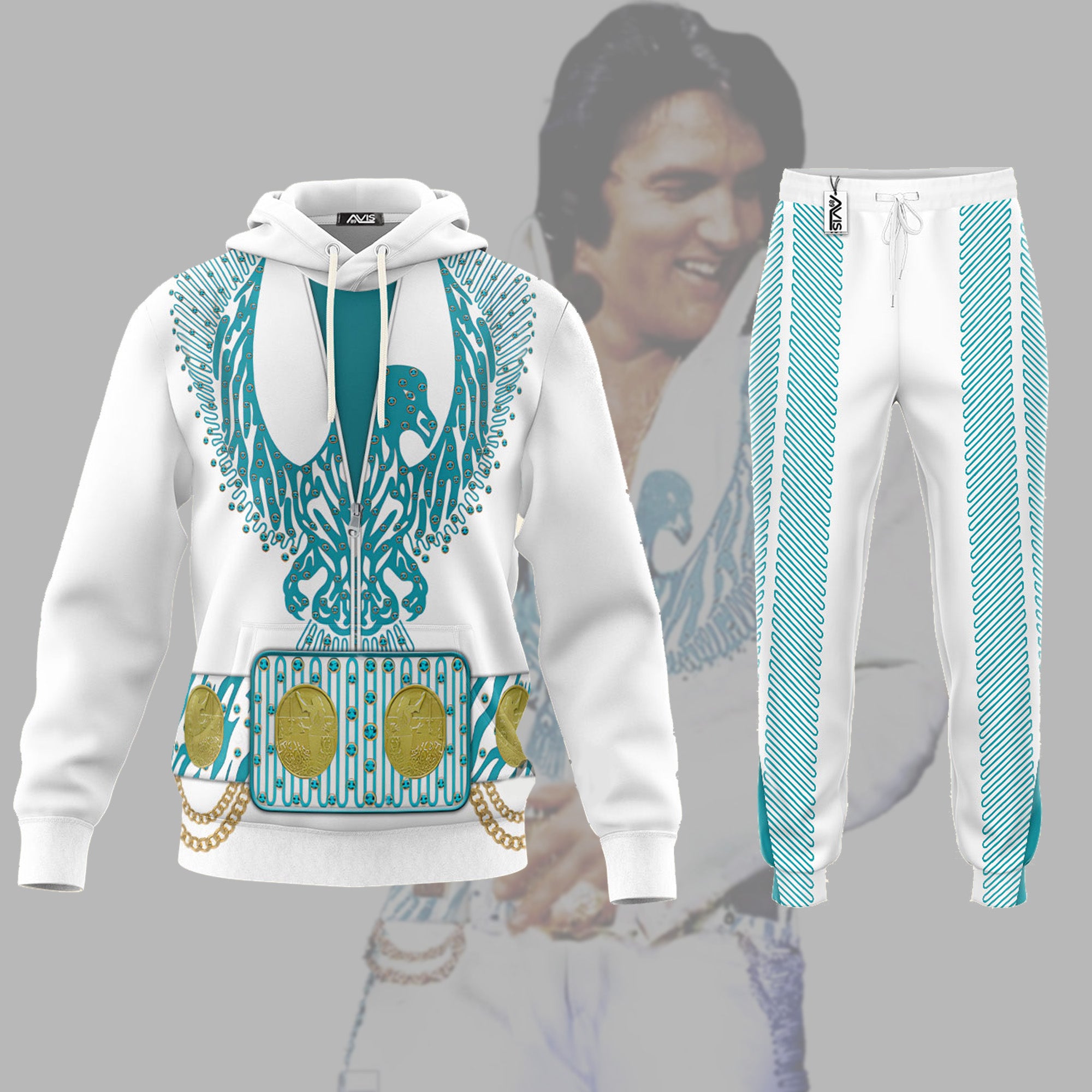 Elvis Turquoise Phoenix Costume - Fandom Hoodie Sweatshirt Sweatpants ELHS40