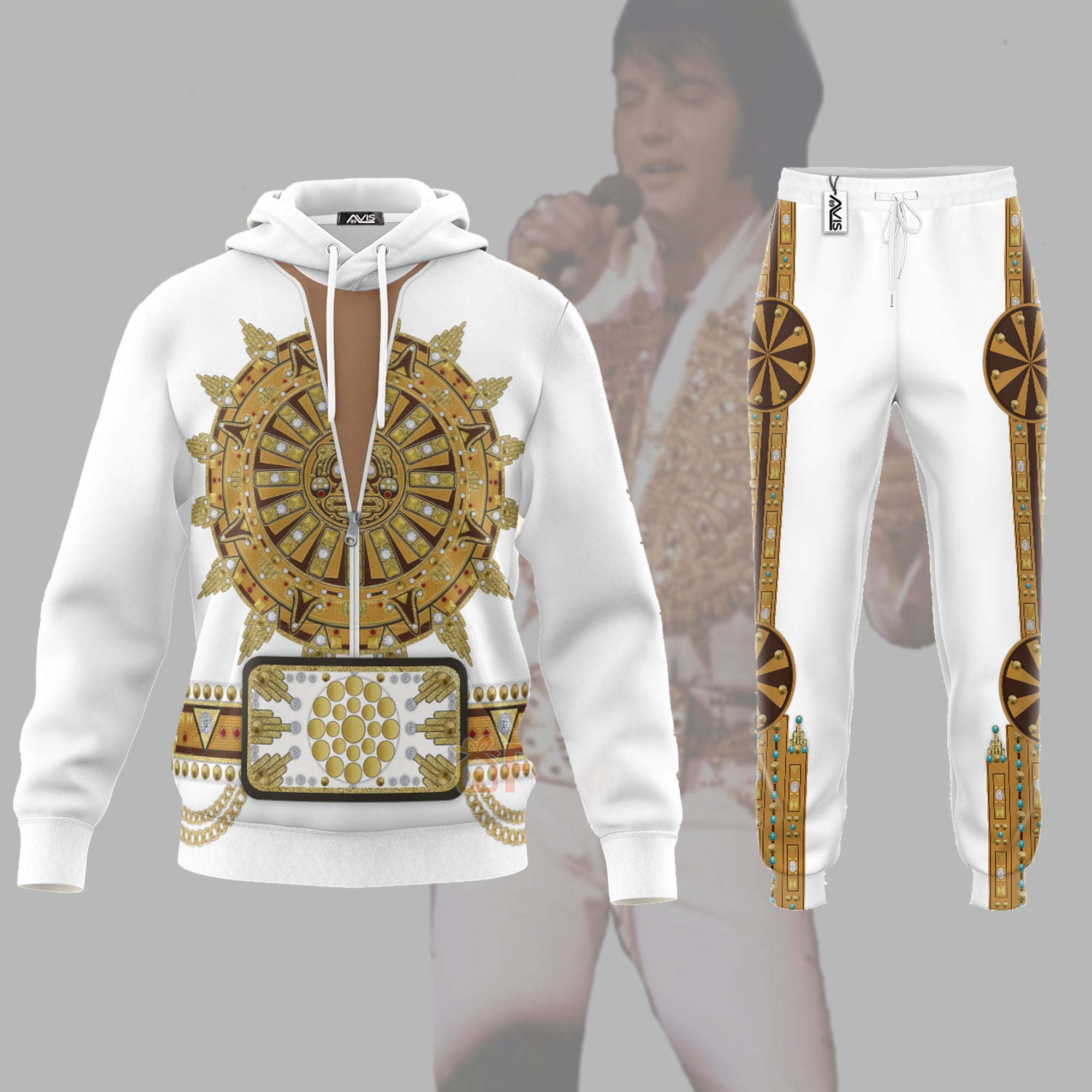 Sun Dial Elvis Sweat Suit Costume - Fandom Hoodie Sweatshirt Sweatpants ELHS14