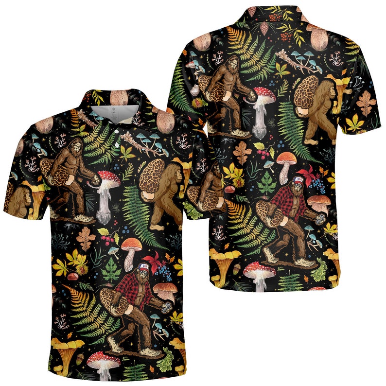 Black Version Bigfoot With Morel Mushroom - Men Polo Shirt