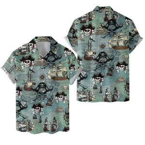 Blue Vintage Skull Pirate Finding Treasure - Hawaiian Shirt