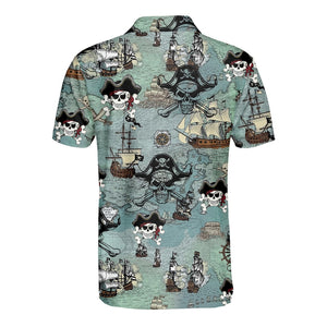 Blue Vintage Skull Pirate Finding Treasure - Men Polo Shirt