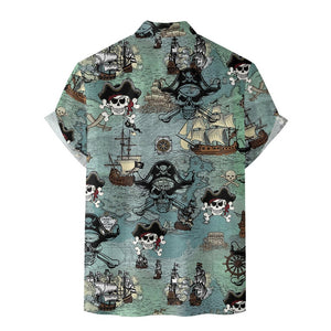 Blue Vintage Skull Pirate Finding Treasure - Hawaiian Shirt