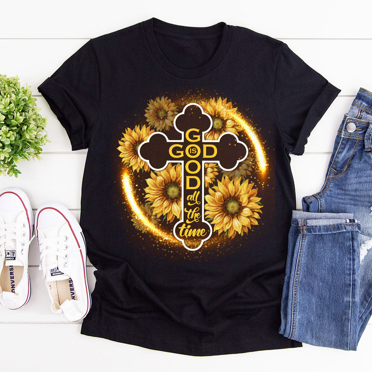 Jesuspirit | Beautiful Unisex T-shirt | Sunflower And Cross | God Is Good All The Time | Christ Gifts For Religious People 2DTH764