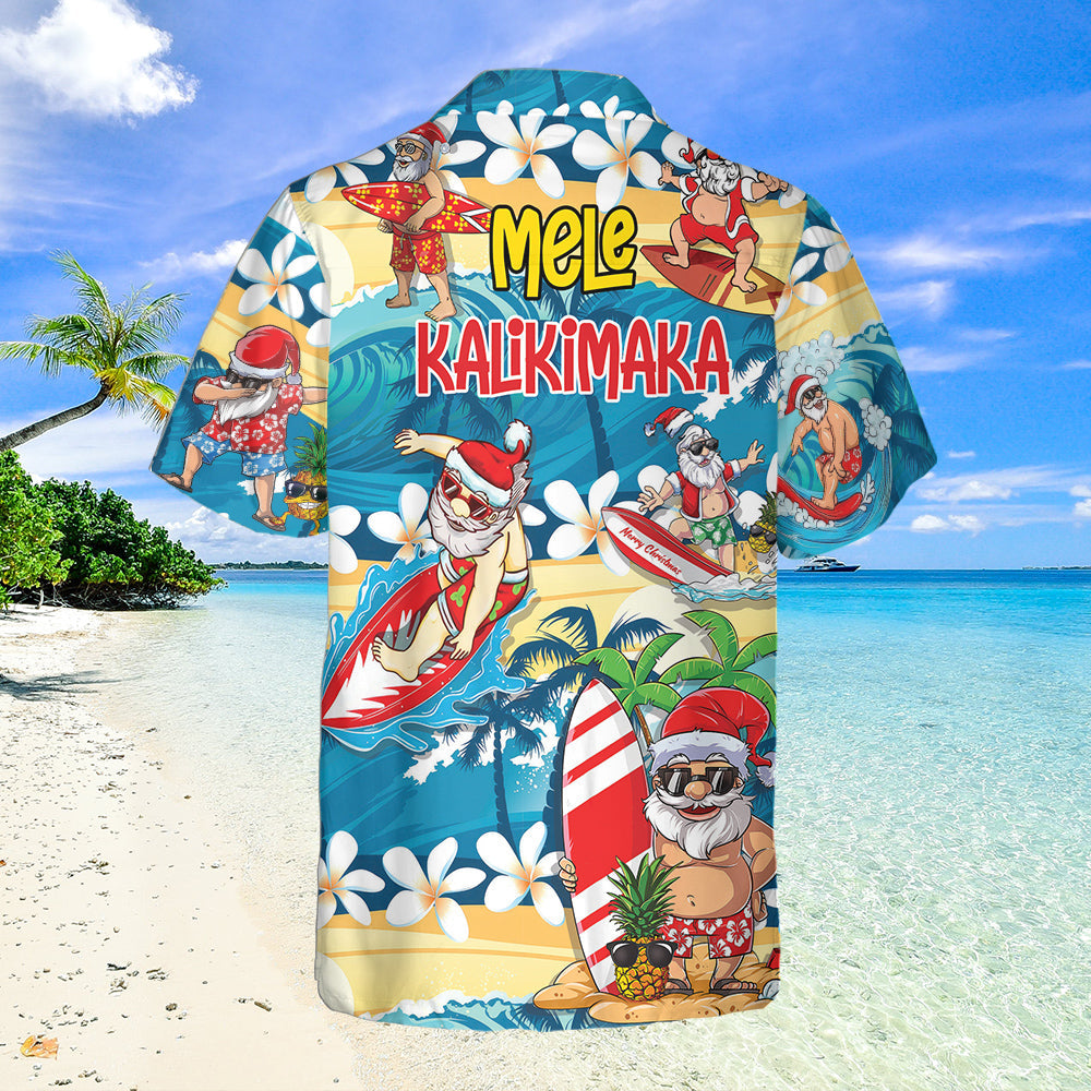 Funny Santa Mele Kalikimaka Christmas In July Surfing Lover Hawaiian Shirt