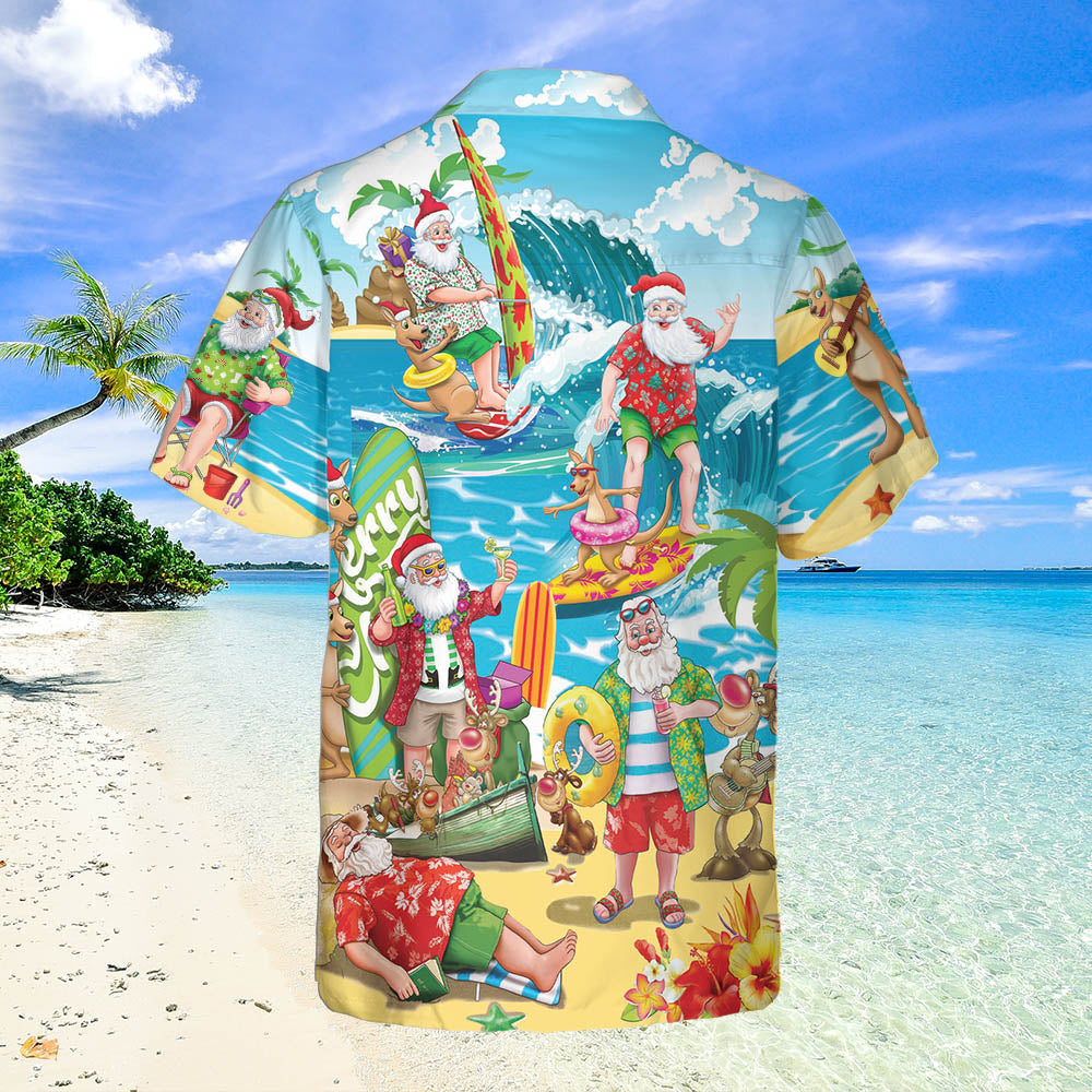 Christmas In July Santa Claus Surfing And Enjoy Summer Beach Hawaiian Shirt