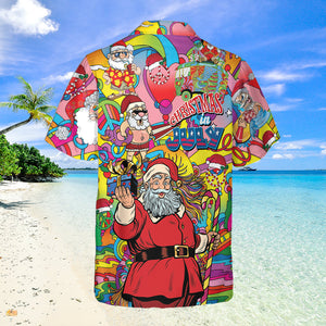 Christmas In July Santa Hippie Sending Gift In Summer Hawaiian Shirt