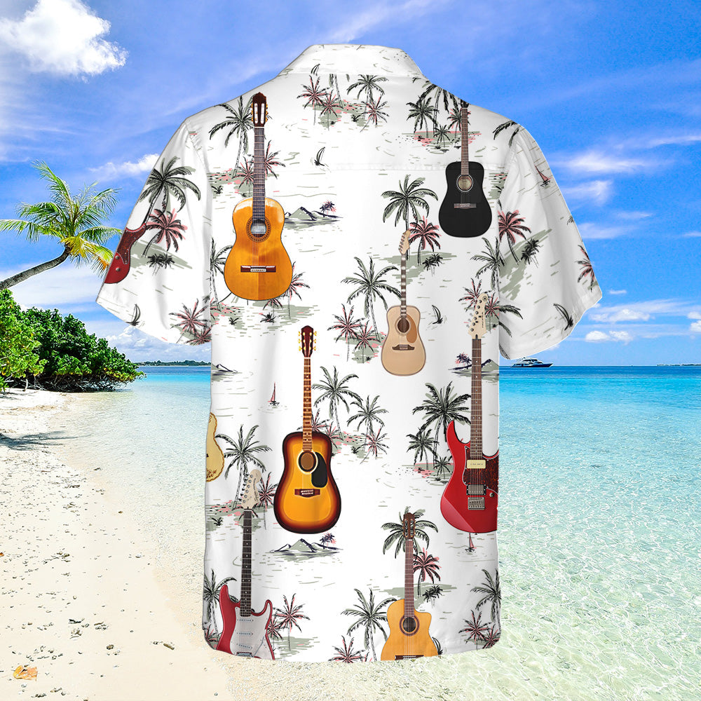 Guitar Palm Tree Tropical - Hawaiian Shirts For Men